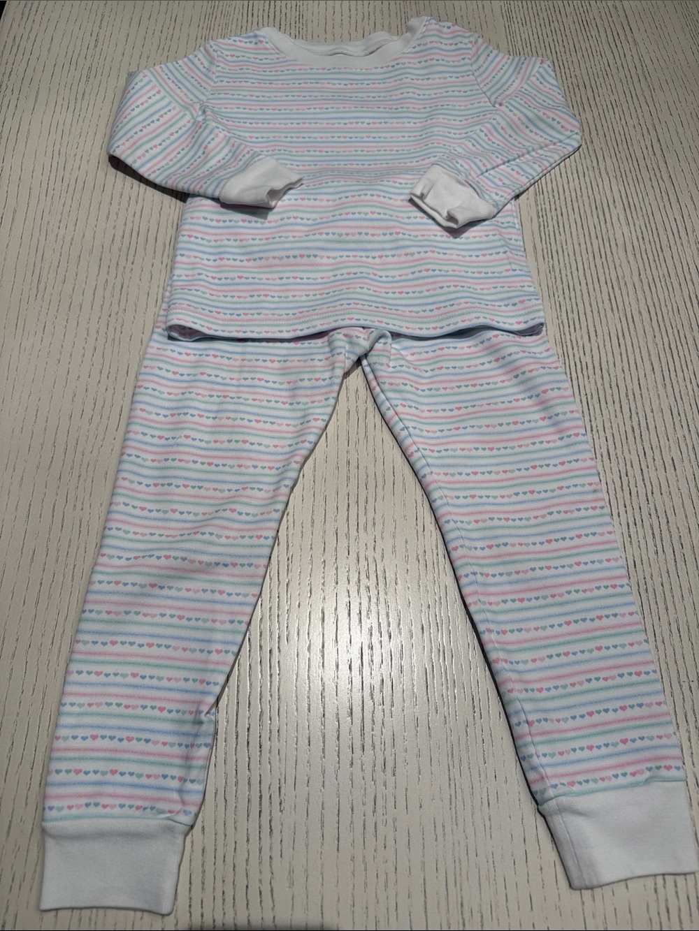 Kissy Kissy Pastel Pink, Blue & Mint Green Striped and Heart Two-Piece Pajamas